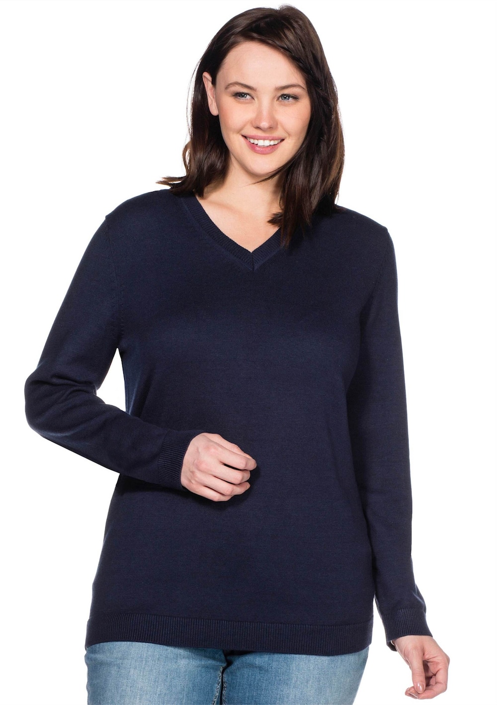 V-Ausschnitt-Pullover Feinstrickpullover mit V-Ausschnitt Langarm Uni keine Angabe