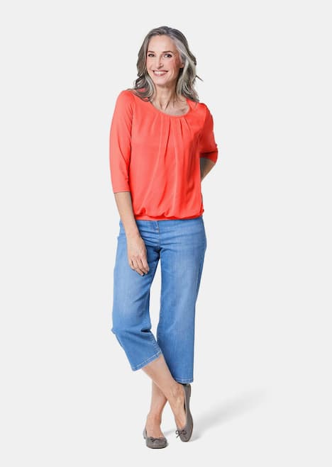 Chiffon-Shirt mit 3/4-Arm, Rundhals