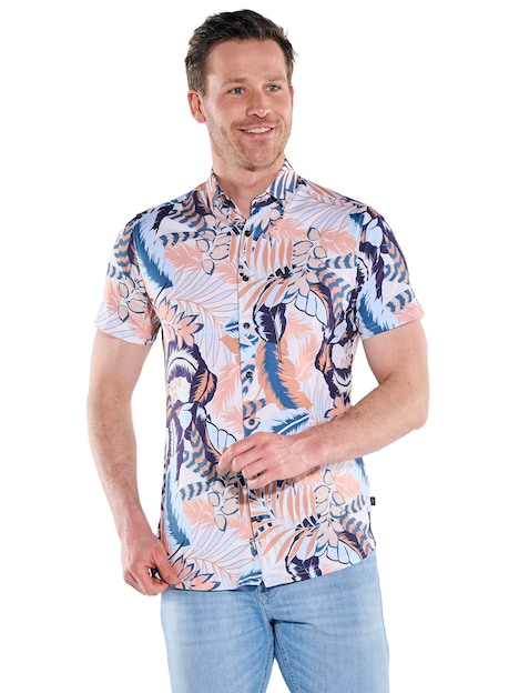 Herren Elastisches Kurzarm-Hemd mit tropischem Muster , Blutorange