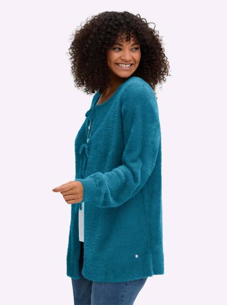 Strickjacke Langarm Jersey Uni Ohne Kragen