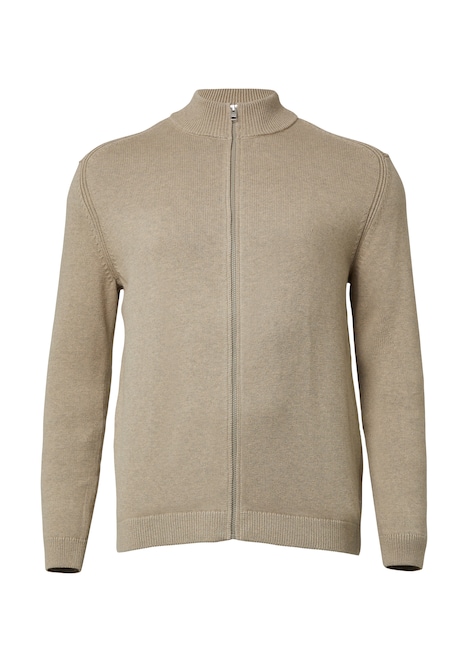 Baumwoll-Strickjacke mit Stehkragen und Logo-Patch