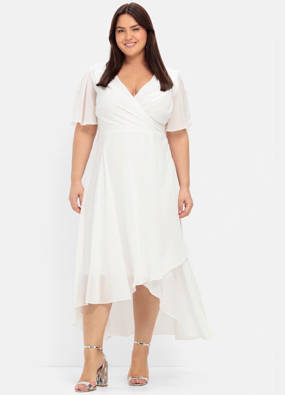 Chiffonkleid Chiffonkleid mit asymmetrischem Saum Kurzarm Uni Ohne Kragen