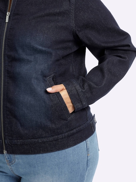 Jeansblazer Jeansjacke in Blousonform Langarm Umlegekragen