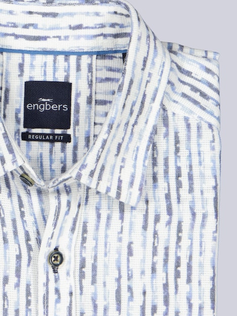 Herren Kurzarmhemd mit Streifen und Brusttasche , Saphirblau