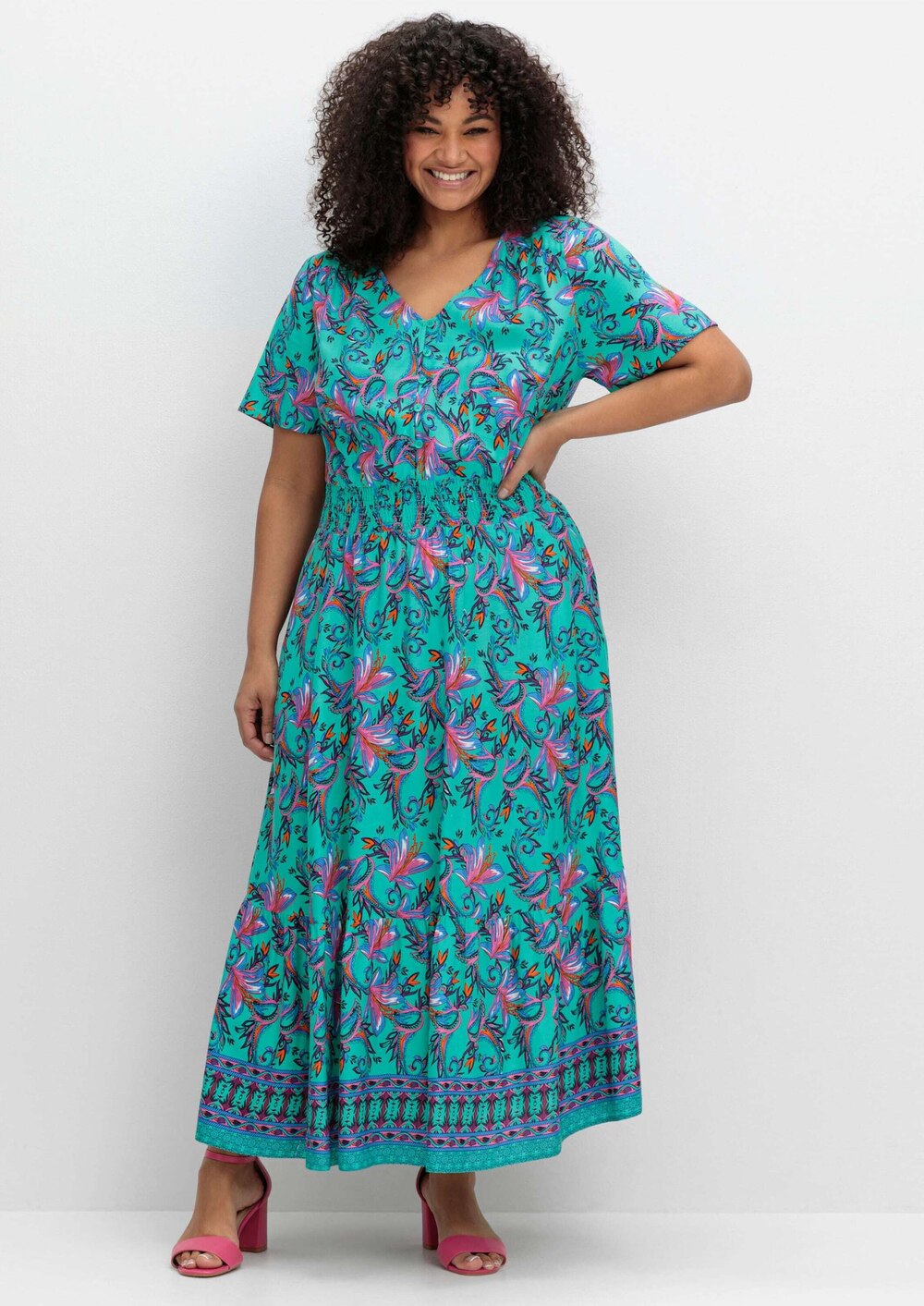 Maxikleid Kurzarm Ohne Kragen