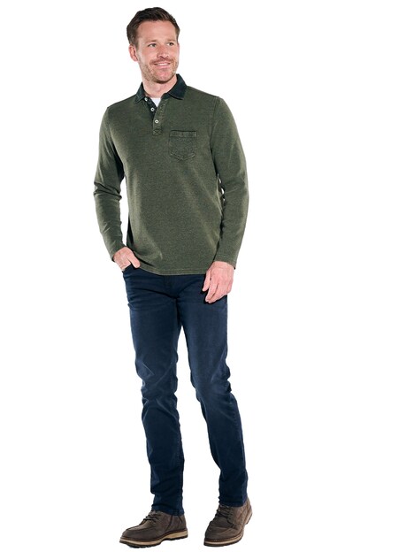Herren Poloshirt langarm , Dunkelgruen