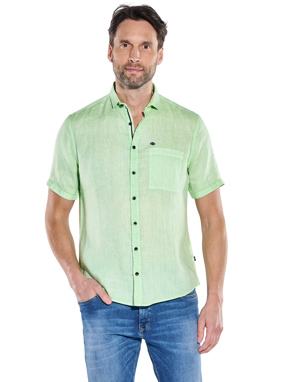 Herren Kurzarm-Hemd aus Leinen , Hellgruen