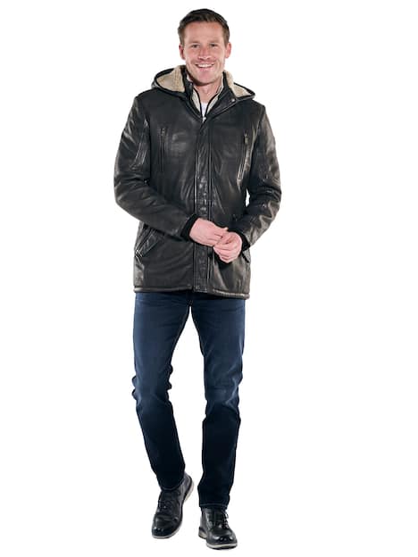 engbers Herren Lederparka mit Teddyfütterung , Anthrazit