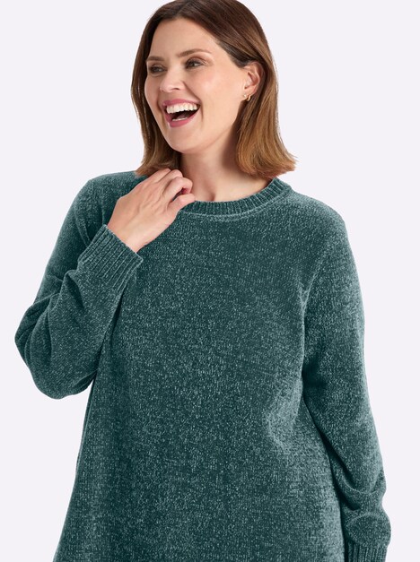Pullover Pullover aus weicher Chenille-Qualität Langarm ohne Kragen