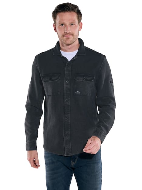 engbers Herren Overshirt strukturiert , Schwarz