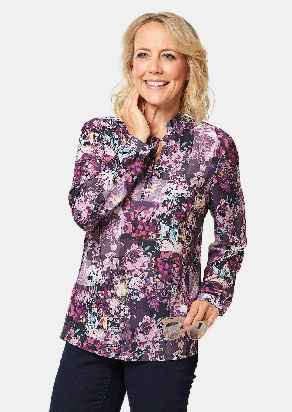 Bluse Kurzgröße - Druckbluse in exotischem Muster