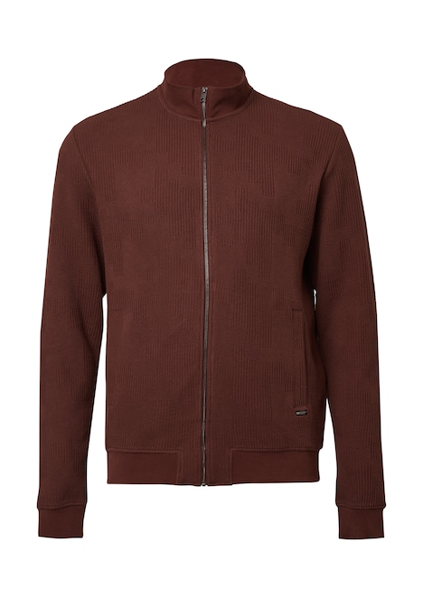 Strukturierte Sweatshirtjacke mit Stehkragen