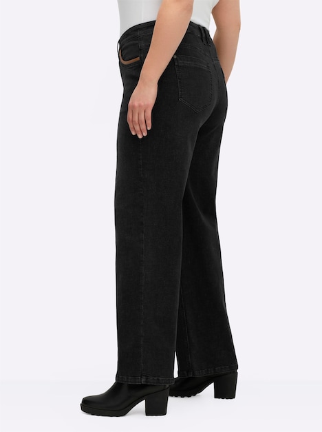 Jeans Jeans mit weitem Bein und Paspelierung Formbund Uni