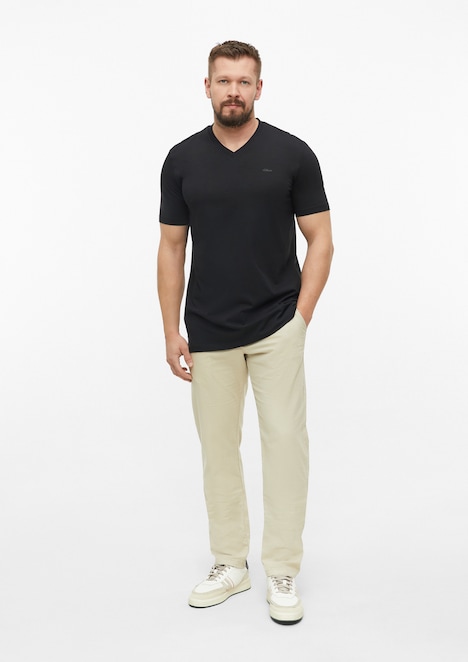 Baumwoll-T-Shirt mit Logo-Print und V-Neck