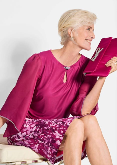 Pinkes elegantes Kleid mit 3/4-Arm aus Chiffon