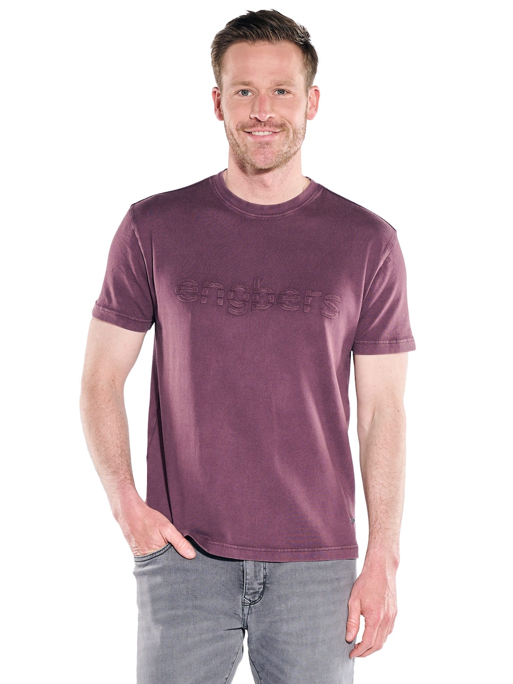Herren Rundhals T-Shirt mit Logo , Bordeaux