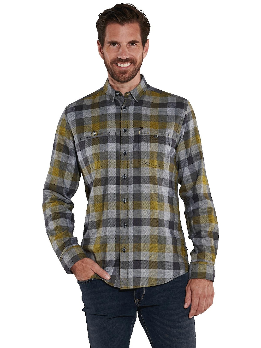 engbers Herren Langarm-Hemd kariert , Safrangelb