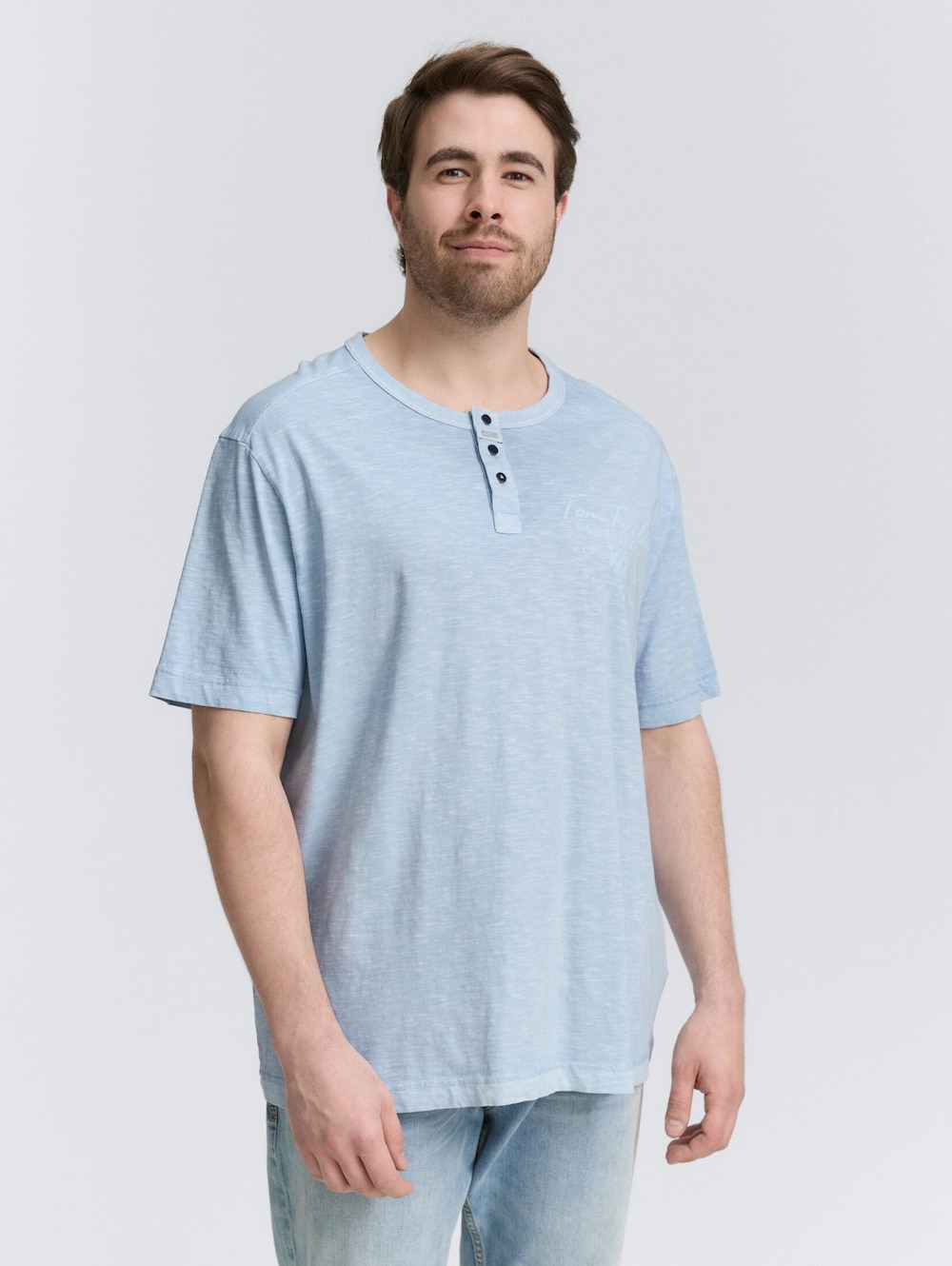 Tom Tailor Men PLUS T-Shirt Plus Size - Henley T-Shirt mit Print