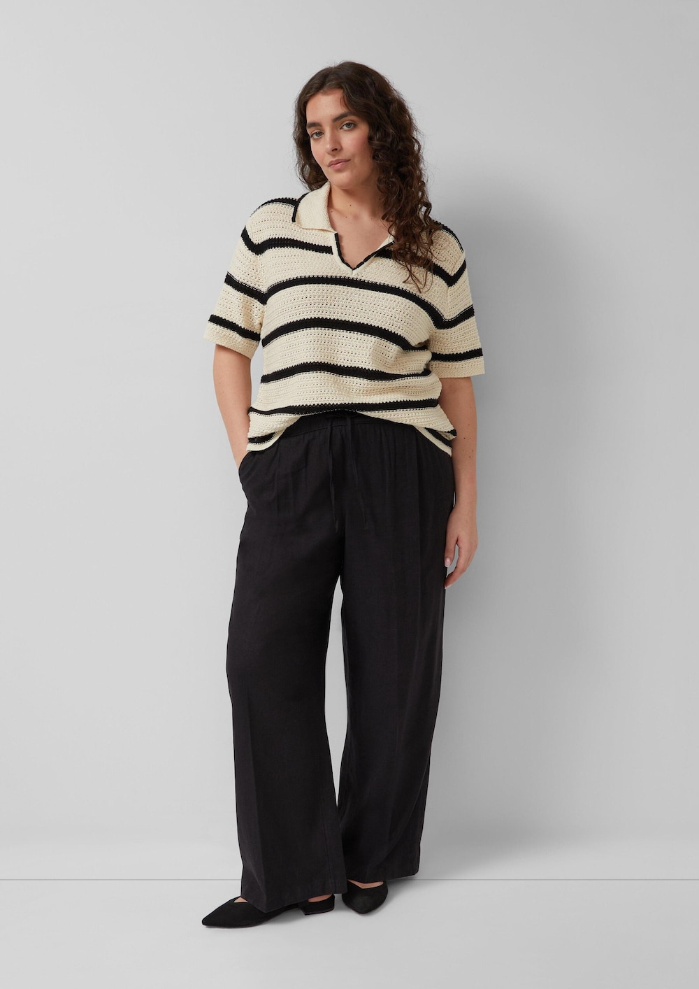 Wide-Leg-Hose aus Leinenmix mit elastischem Bund