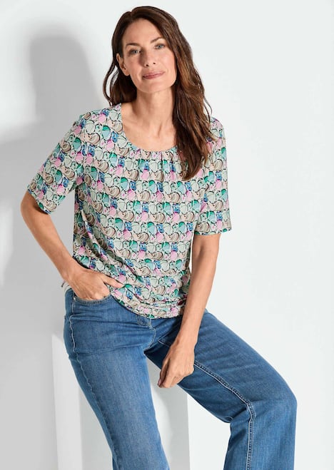 Multicolor-Shirt mit Halbarm, Rundhalsausschnitt