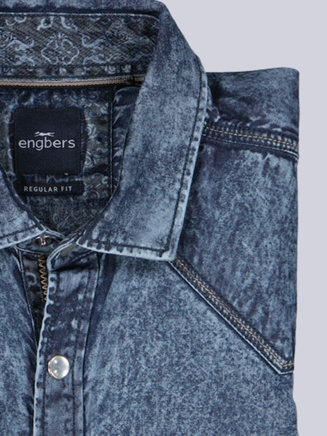 Herren Kurzarmhemd mit softer Jeans-Warenqualität , Indigoblau