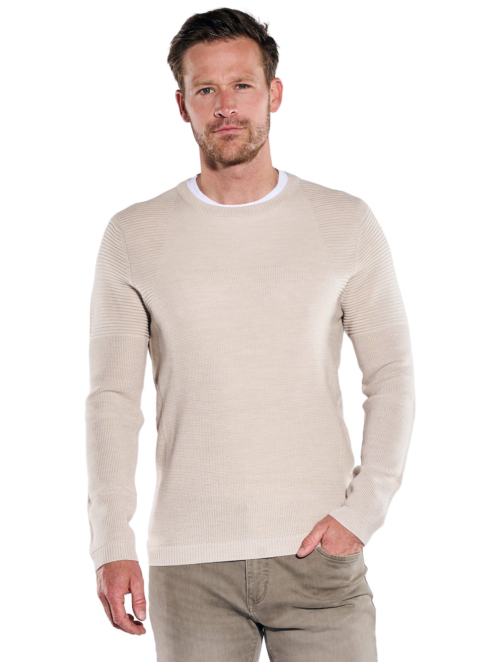 Herren Pullover Rundhals , Creme