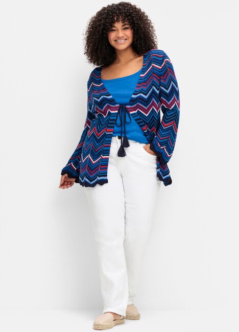 Strickjacke 3/4-Arm Grobstrick Mehrfarbig Ohne Kragen