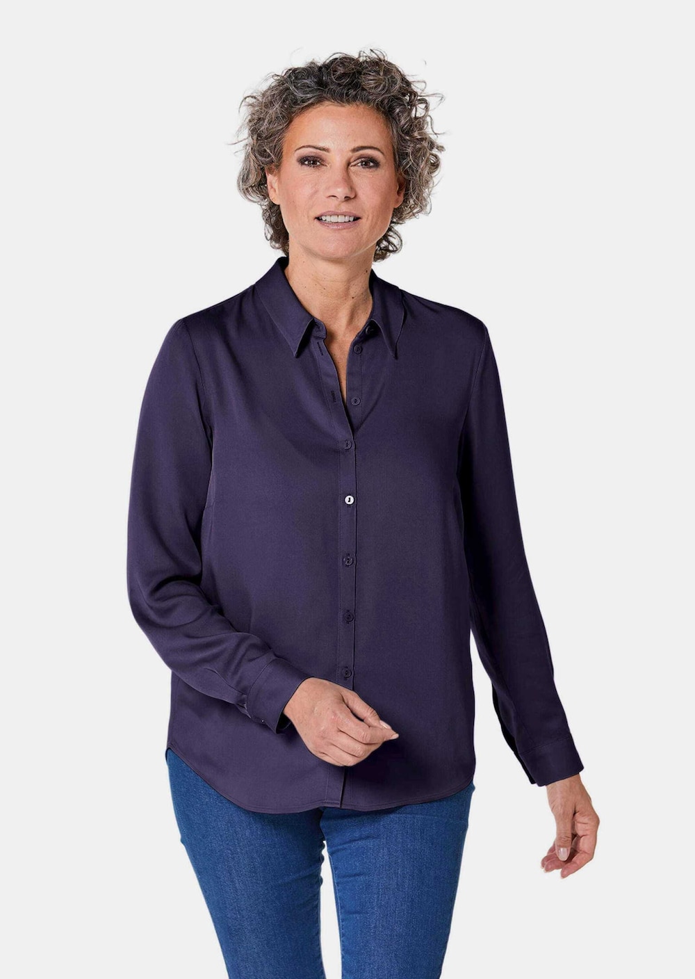 GOLDNER Blouse. Puur katoen Overhemdblouse met doorlopende knopenlijst