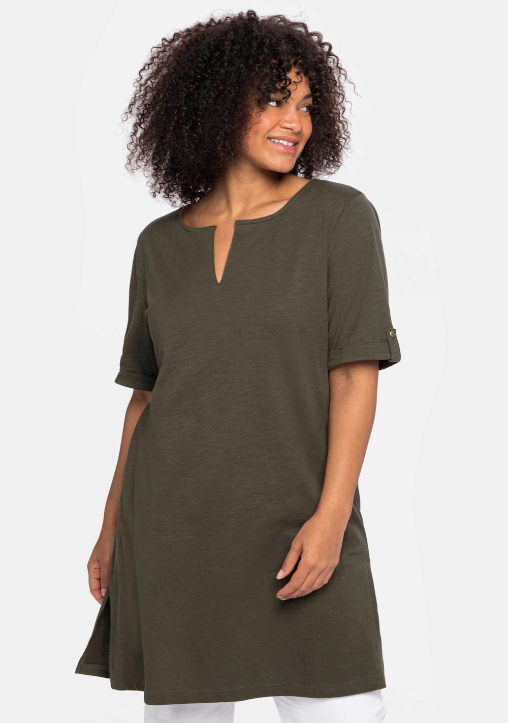 Longshirt Kurzarm Uni Ohne Kragen