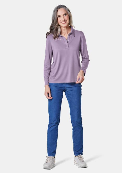 Langarm Poloshirt mit Schmuckband an Knopfleiste