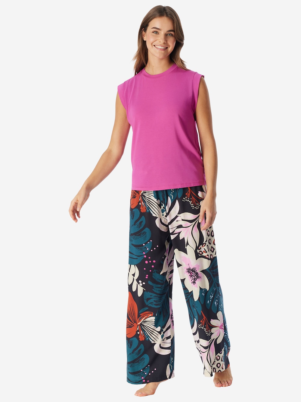 Schiesser Damen Pyjamaoberteil Mix Relax fuchsia
