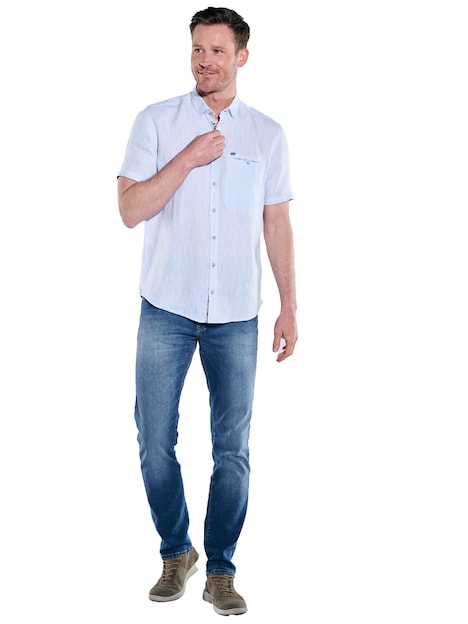 Herren Kurzarm-Hemd aus Leinen , Hellblau