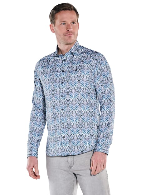 engbers Herren Langarm-Hemd gemustert , Petrolgruen