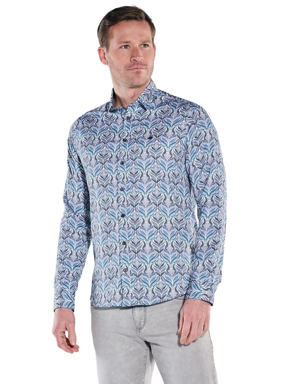 engbers Herren Langarm-Hemd gemustert , Petrolgruen