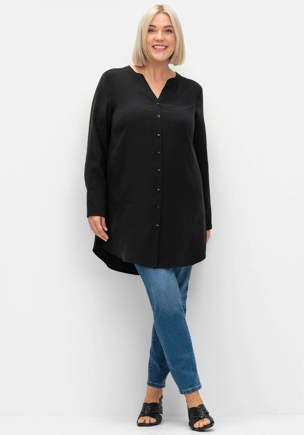 Longbluse Langarm Uni Ohne Kragen