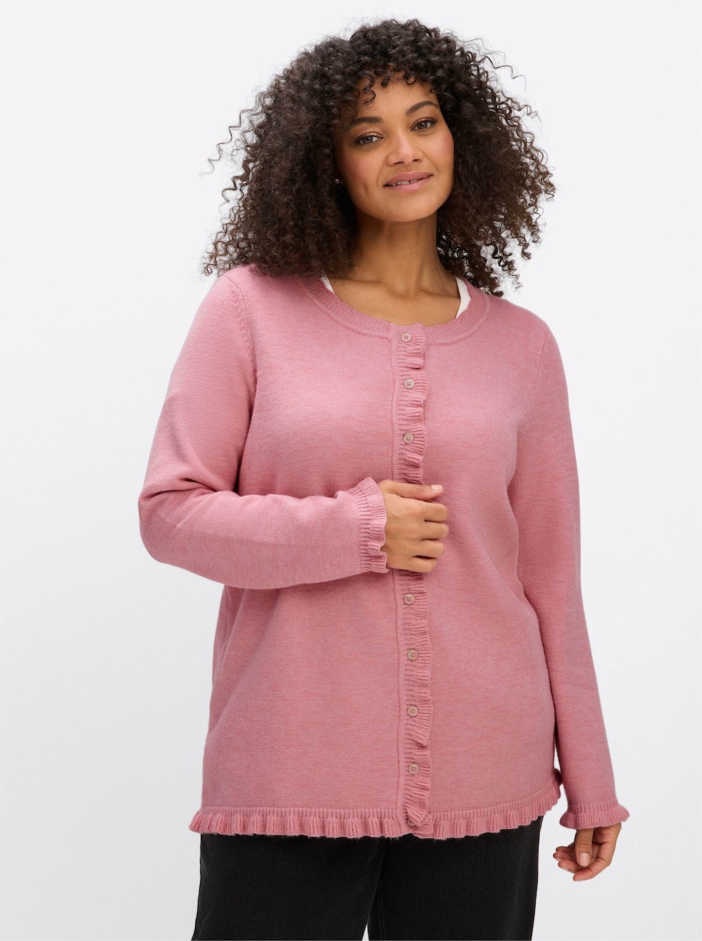 Cardigan Cardigan mit verspielten Volants Langarm Volantkragen