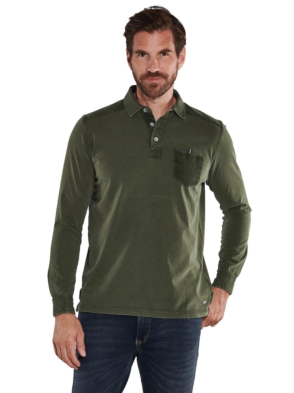 engbers Herren Langarm-Shirt mit Polokragen , Oliv
