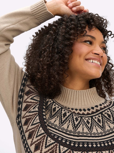 Langarm-Pullover Jacquardpullover im Norweger-Stil Langarm Stehkragen