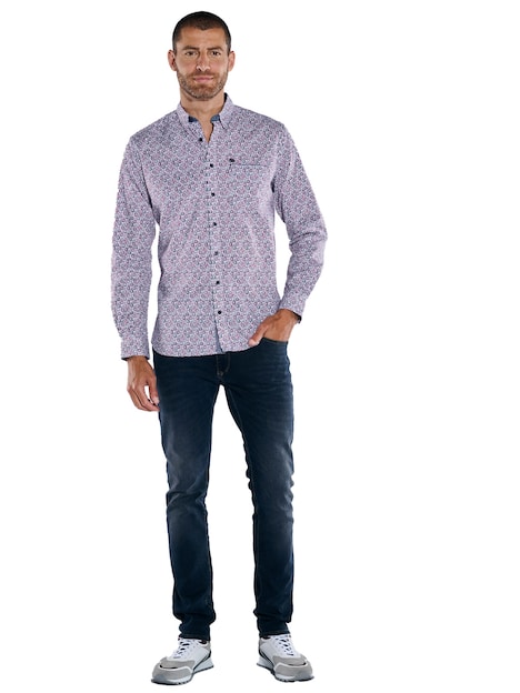 Herren Hemd langarm , Magenta