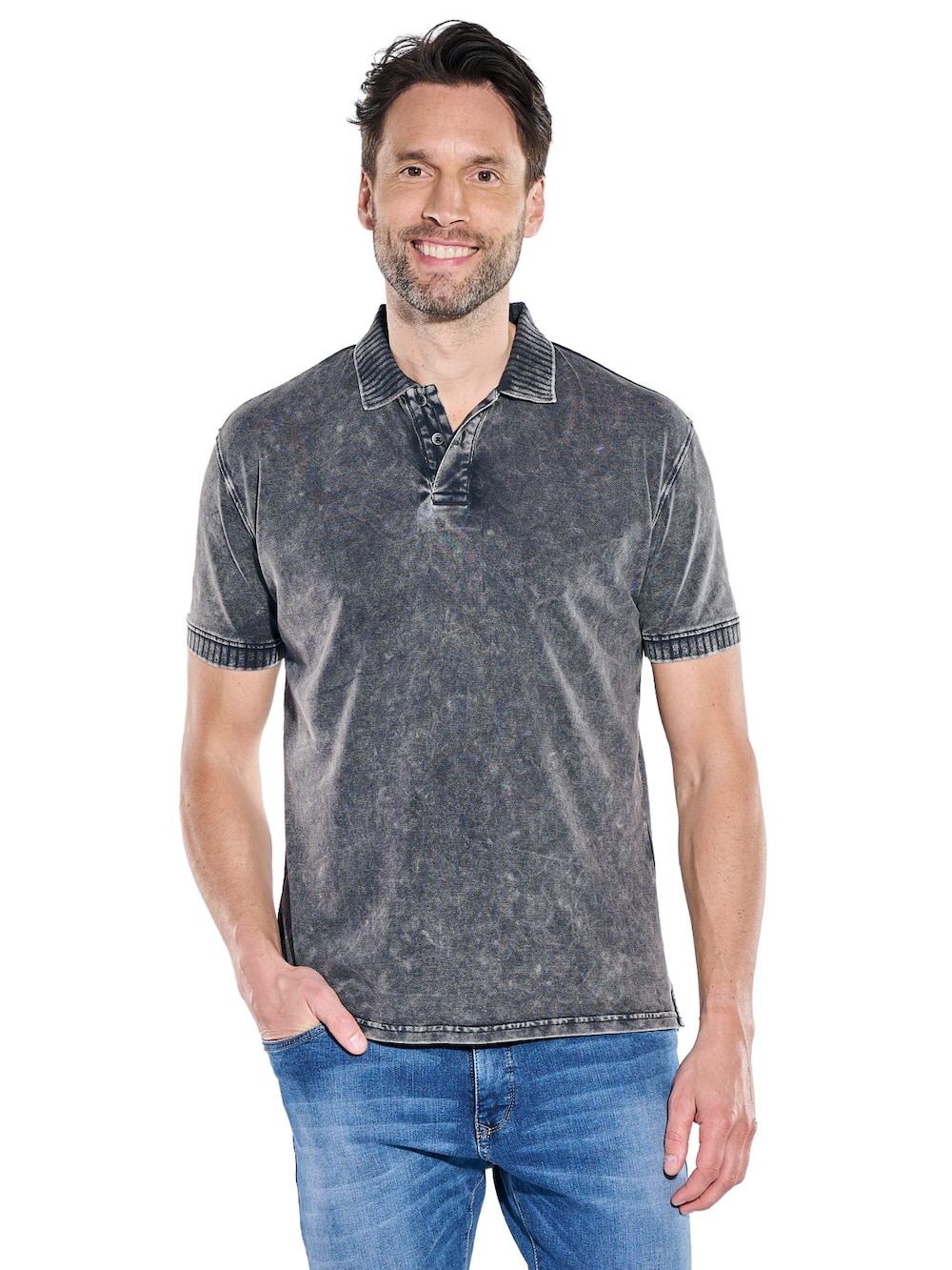 Herren Poloshirt mit authentischem Farbeffekt , Anthrazit