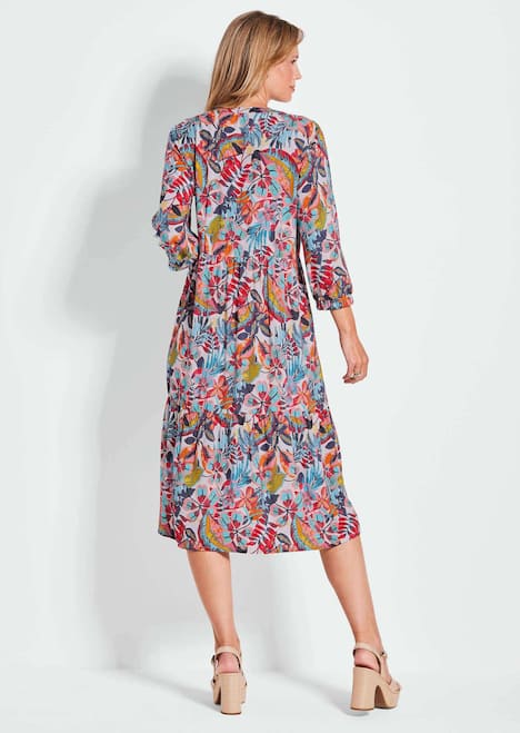 Midikleid, Allover-Print, V-Ausschnitt