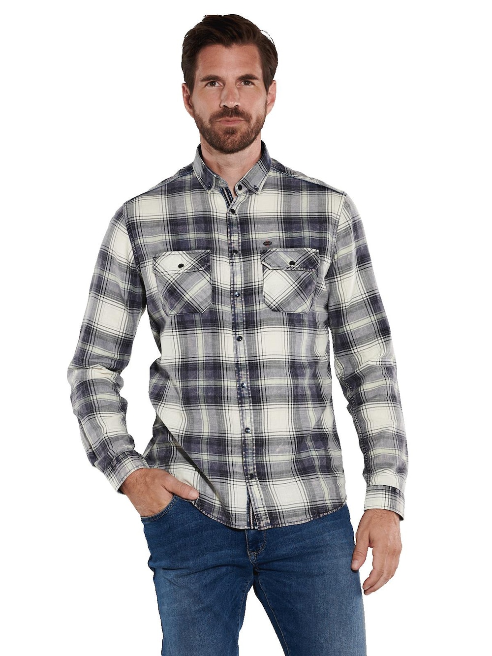 engbers Herren Langarm-Hemd kariert , Indigoblau