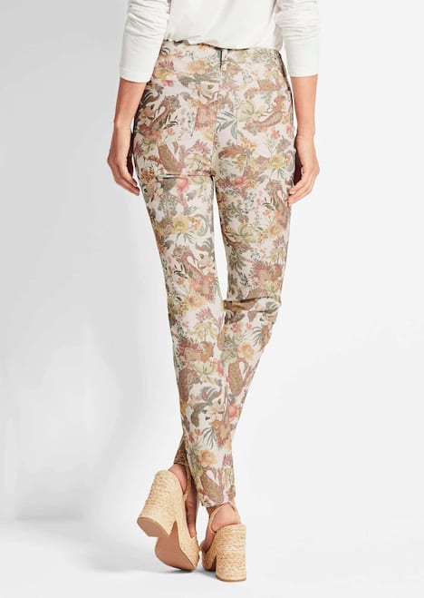 Florale Stretchhose in Slim Fit