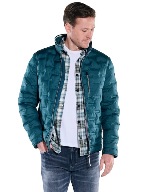 Herren Steppjacke mit Strickkragen , Petrolgruen