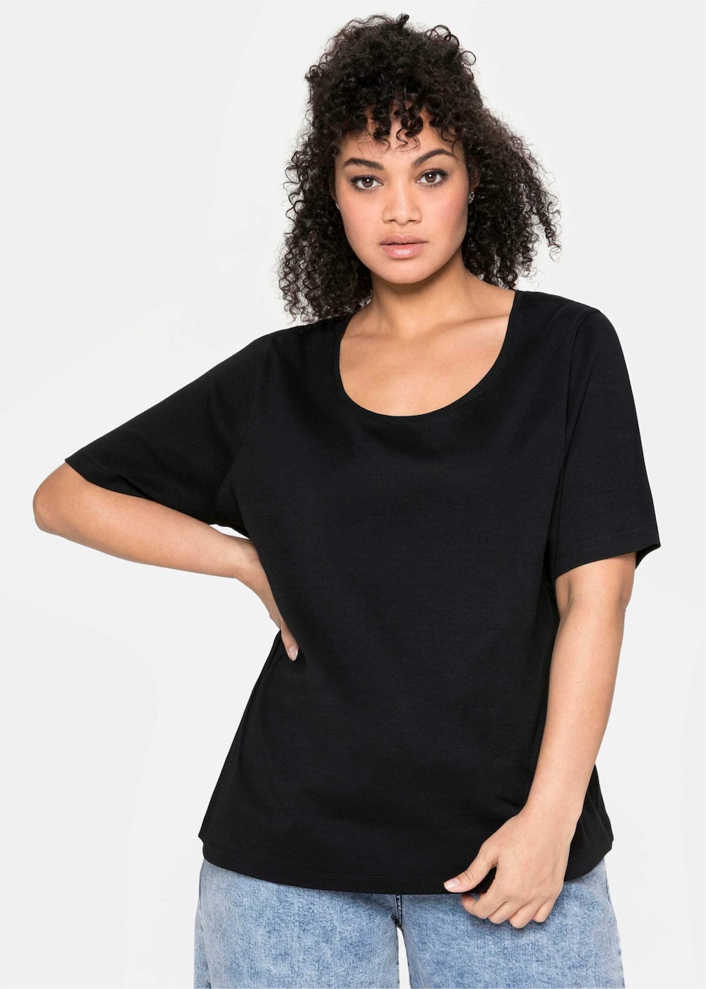 T-Shirt Kurzarm Uni Ohne Kragen