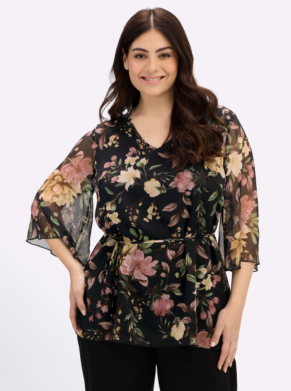 Tunika Tunika mit floralem Alloverprint 3/4-Arm