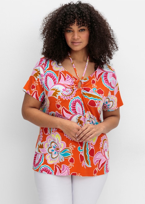 T-Shirt Neckholdershirt mit V-Cut Kurzarm Uni keine Angabe