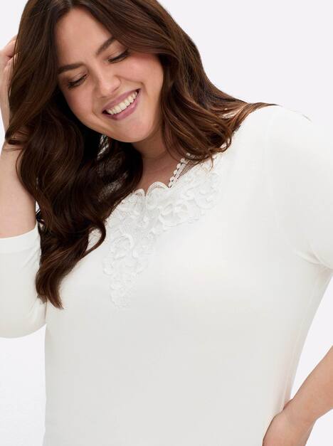 Lyocell-Shirt 3/4-Arm Uni Ohne Kragen