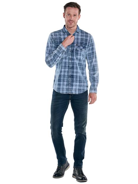 engbers Herren Langarm-Hemd aus Babycord , Indigoblau