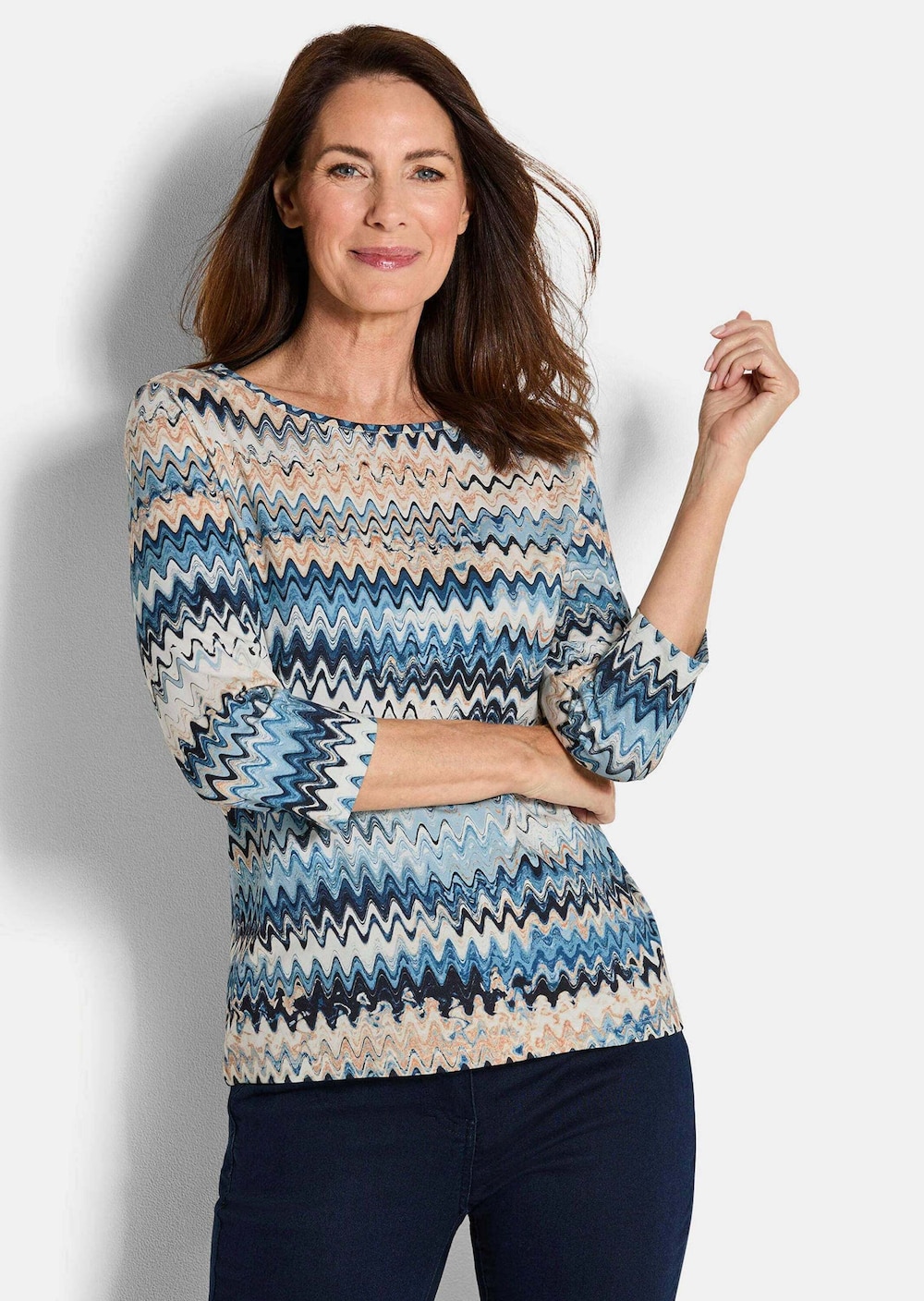 Halbarm-Viskosebluse, Zickzack-Design